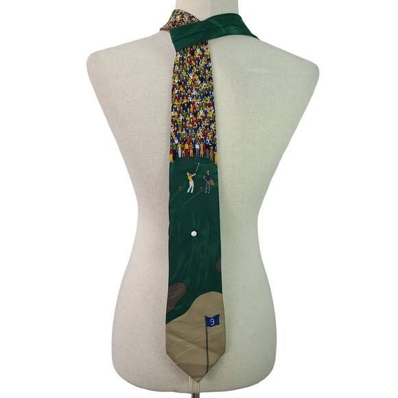 Vicky Davis Red Green Par 3 Golf Motif Vintage Tie With Golf Ball Tie Tack - Picture 1 of 3
